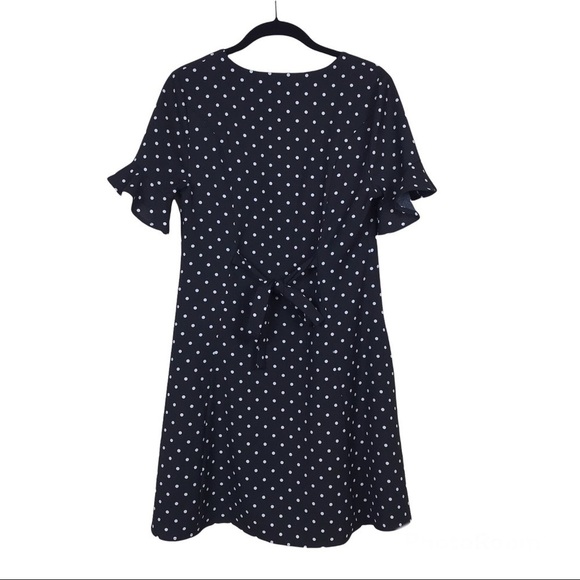 Gianni Bini Black Polka Dot Flare Sleeve Button Front Tie Back Dress Size S - Picture 3 of 6